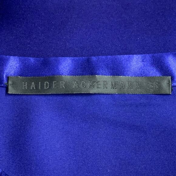 HAIDER ACKERMANN Size S Blue Silk Nehru Collar Hidden Buttons Shirt - Picture 4 of 5